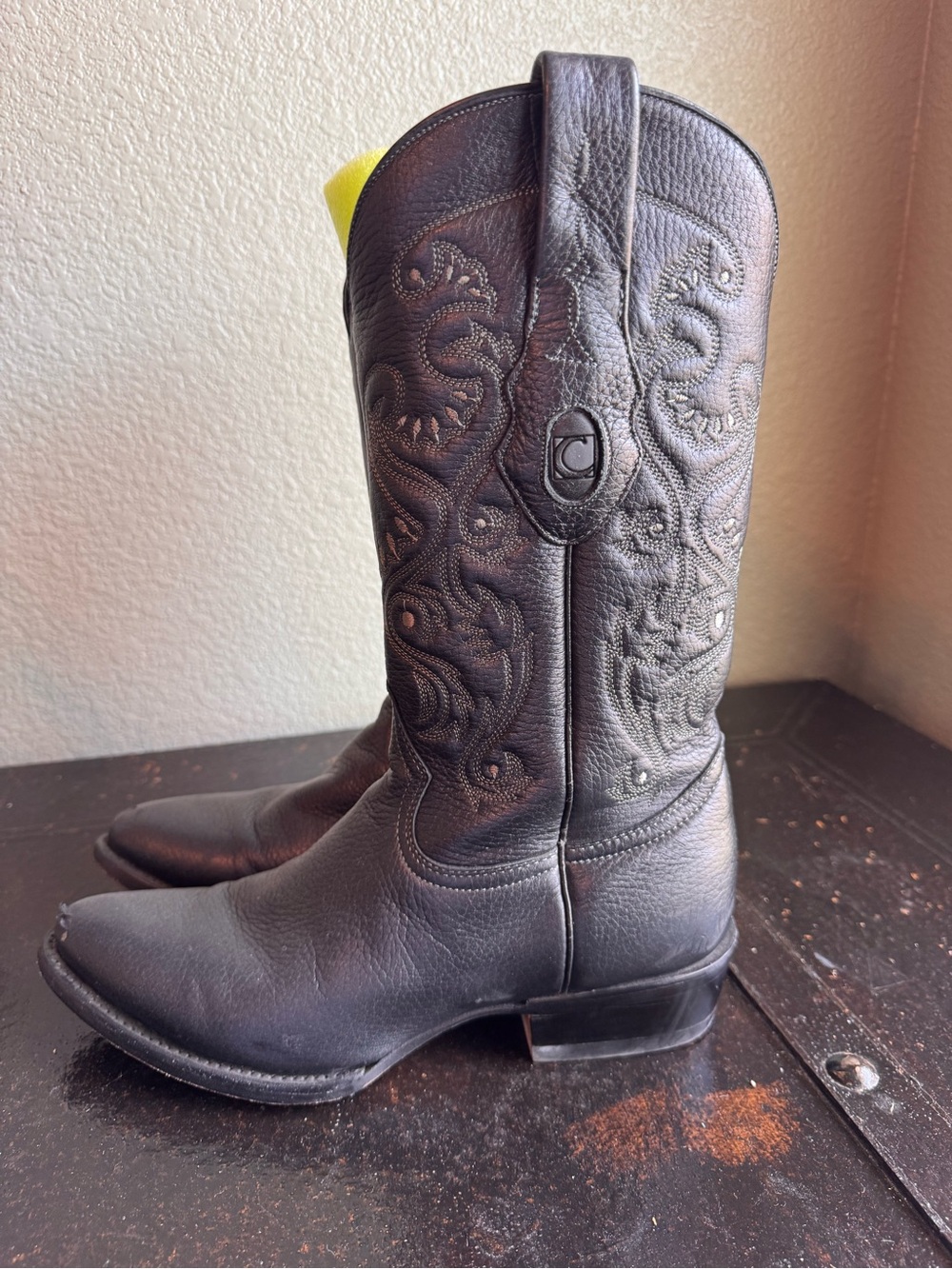 Black Leather Embroidered Western Cowboy Boots